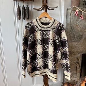 Vintage Woven Plaid Wool Knit Sweater